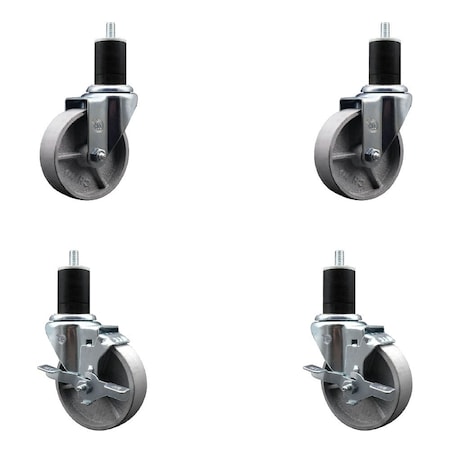 Service Caster 4'' Semi Steel Wheel Swivel 1-3/4'' Expanding Stem Caster Set 2 Brakes, 4PK SCC-EX20S414-SSS-2-TLB-2-134